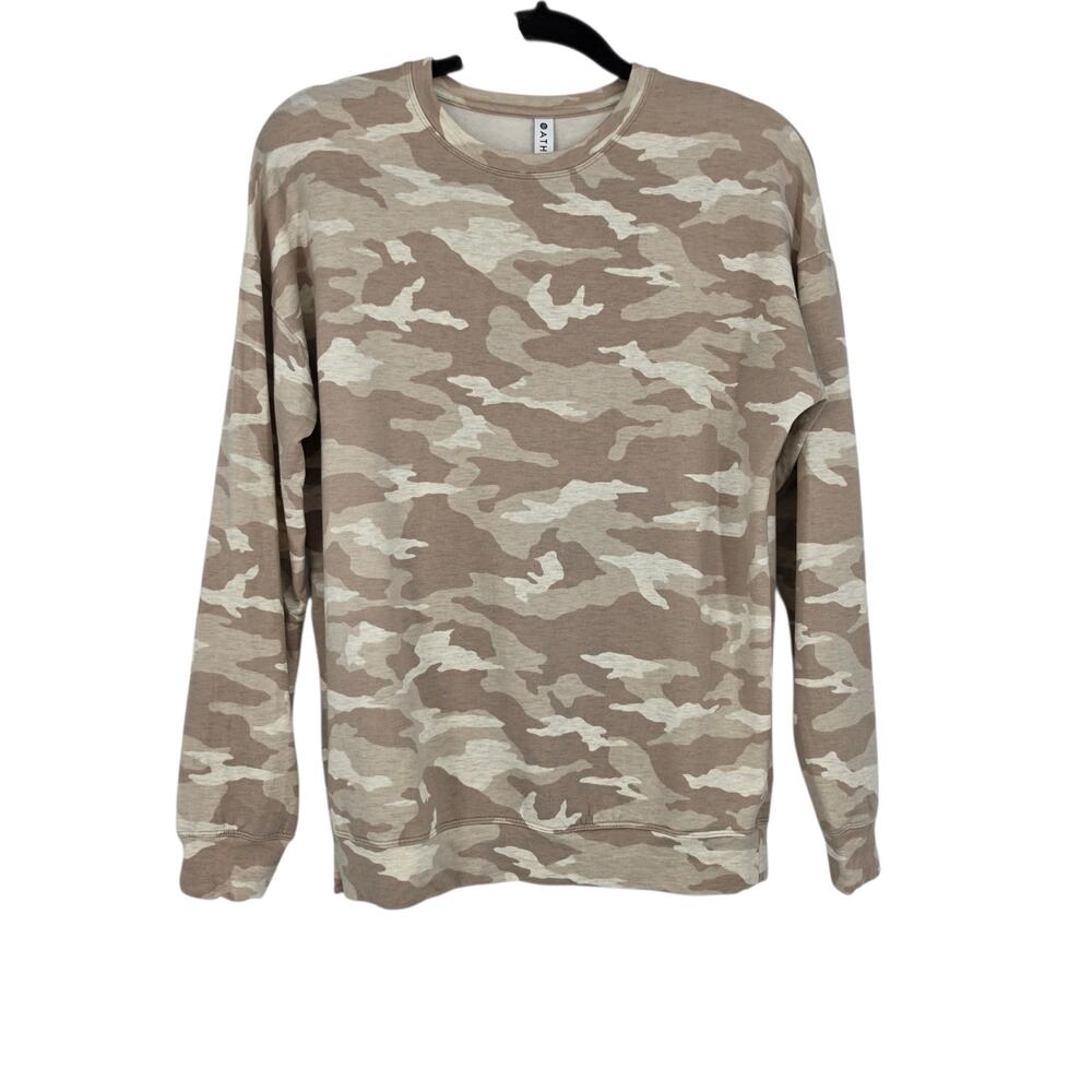Athleta Camo Lux Oatmeal Heather Studio To Street Crew Neck Sweatshirt Size XS